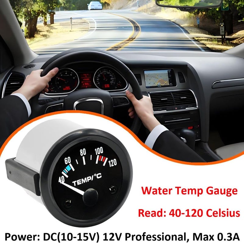 LKRXW Car Water Temp Gauge 2" 52mm Auto Water Temperature Gauge Meter Celsius Temp Pointer Instruments 12V Bright White Light Indicator 40 to 120 Celsius - Image 4
